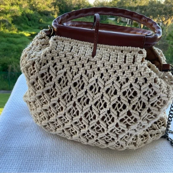 Patricia Nash Cream and Brown Crochet Tote - Picture 6 of 17